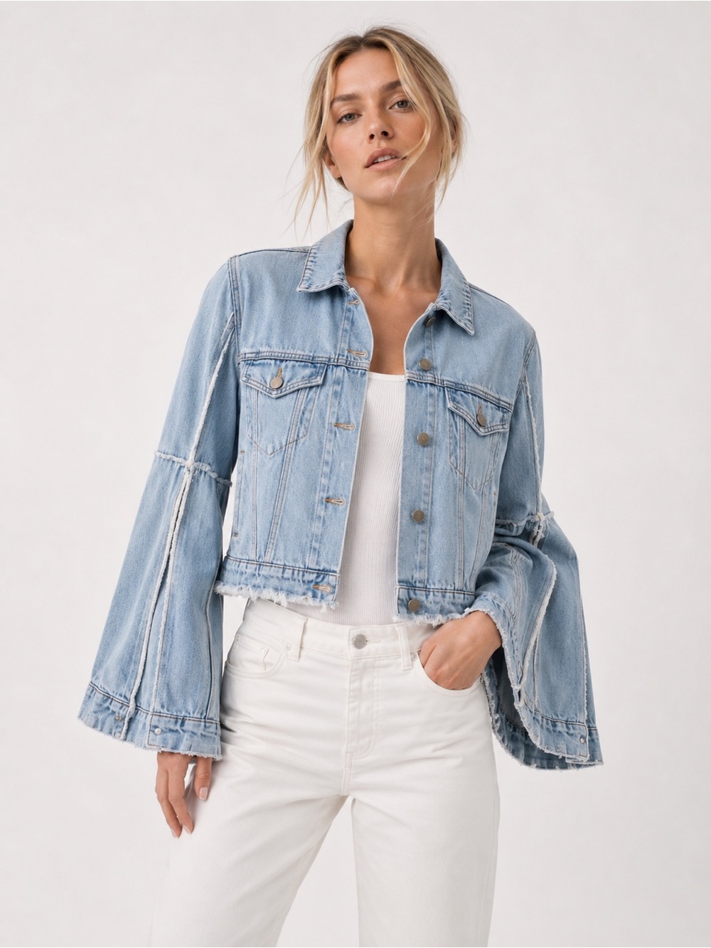 ROKH Distressed Denim Jacket | Runway Designer | Made in Italy | Size US 0